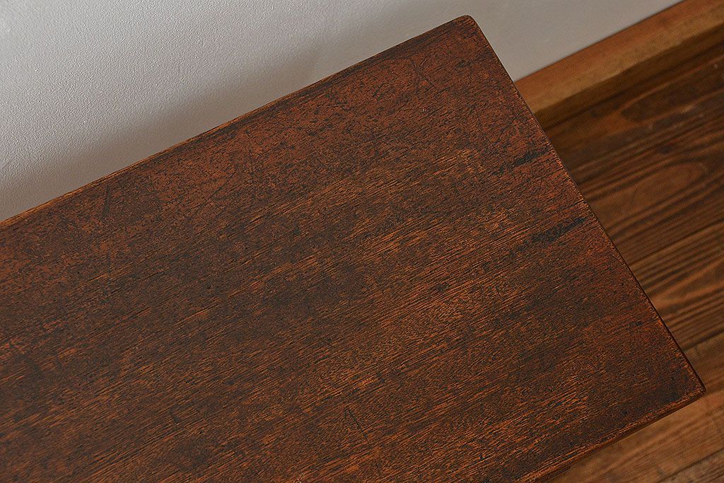 アンティーク家具　アンティーク 古い木のシンプルな薄型作業台(サイドテーブル、机、在宅ワーク、在宅用デスク)