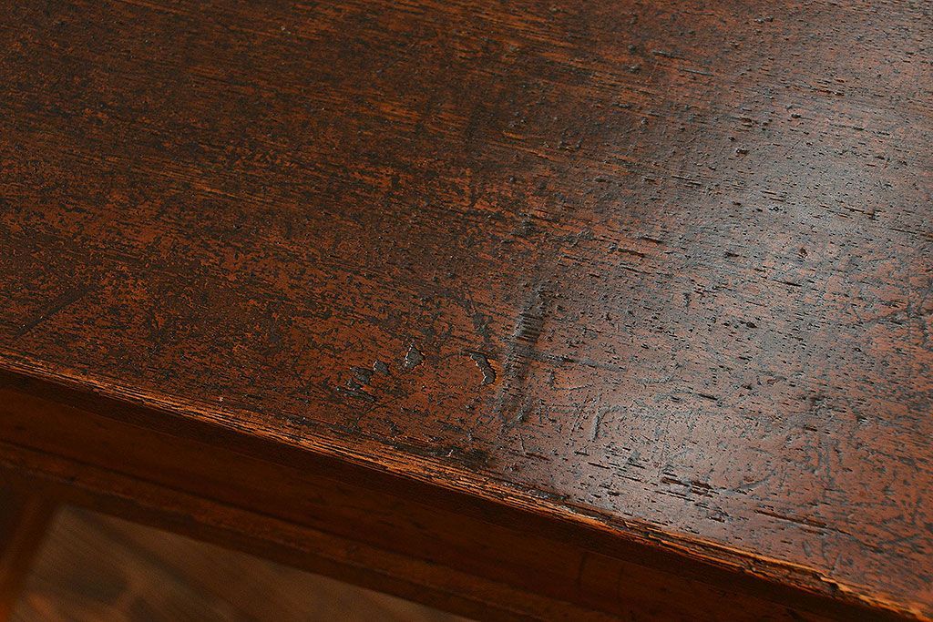 アンティーク家具　アンティーク 古い木のシンプルな薄型作業台(サイドテーブル、机、在宅ワーク、在宅用デスク)