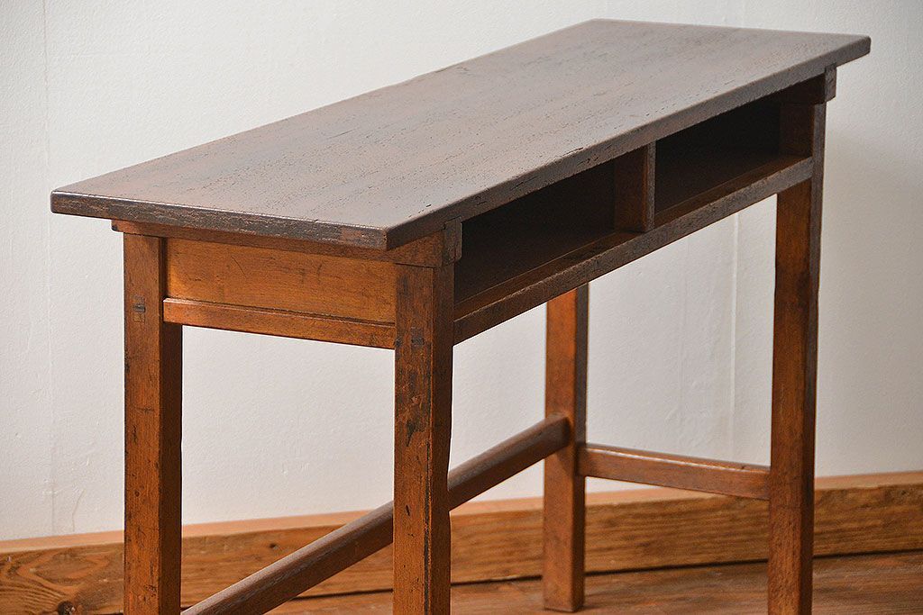 アンティーク家具　アンティーク 古い木のシンプルな薄型作業台(サイドテーブル、机、在宅ワーク、在宅用デスク)