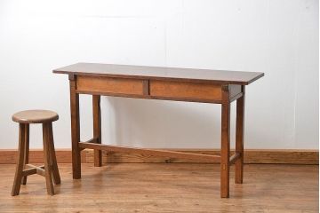 アンティーク家具　アンティーク 古い木のシンプルな薄型作業台(サイドテーブル、机、在宅ワーク、在宅用デスク)