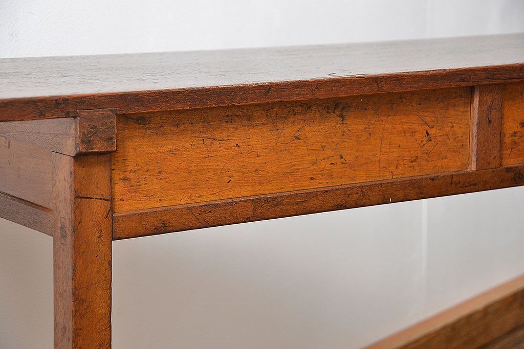 アンティーク家具　アンティーク 古い木のシンプルな薄型作業台(サイドテーブル、机、在宅ワーク、在宅用デスク)