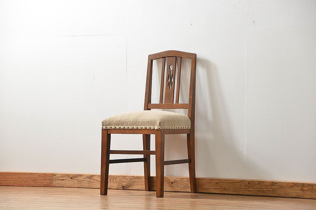レトロ家具　アンティークリネン座面のレトロな椅子(1)(イス、チェア)