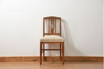 レトロ家具　アンティークリネン座面のレトロな椅子(1)(イス、チェア)