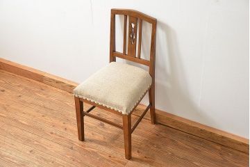 レトロ家具　アンティークリネン座面のレトロな椅子(1)(イス、チェア)