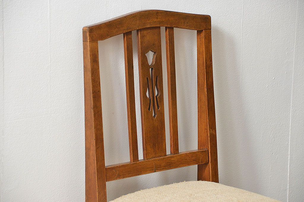 レトロ家具　アンティークリネン座面のレトロな椅子(1)(イス、チェア)