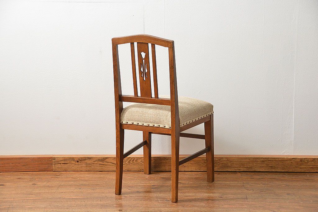 レトロ家具　アンティークリネン座面のレトロな椅子(1)(イス、チェア)