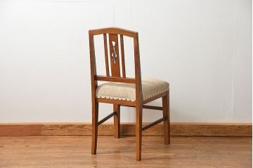 レトロ家具　アンティークリネン座面のレトロな椅子(1)(イス、チェア)