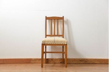 レトロ家具　アンティークリネン座面のレトロな椅子(2)(イス、チェア)