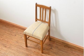 レトロ家具　アンティークリネン座面のレトロな椅子(2)(イス、チェア)