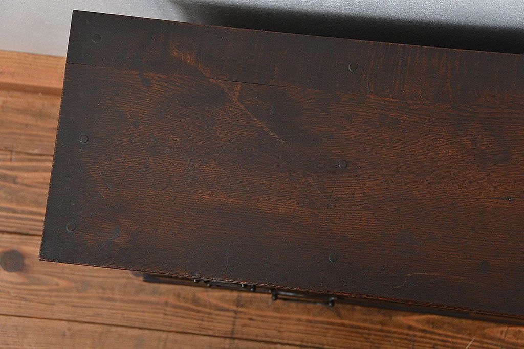 アンティーク家具　大正ロマン 古いナラ材!ミラー付き卓上キャビネット