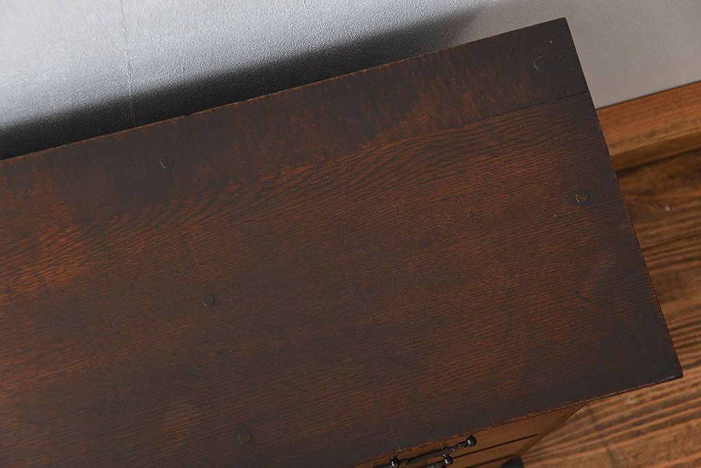 アンティーク家具　大正ロマン 古いナラ材!ミラー付き卓上キャビネット