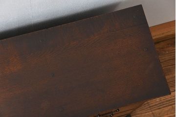 アンティーク家具　大正ロマン 古いナラ材!ミラー付き卓上キャビネット