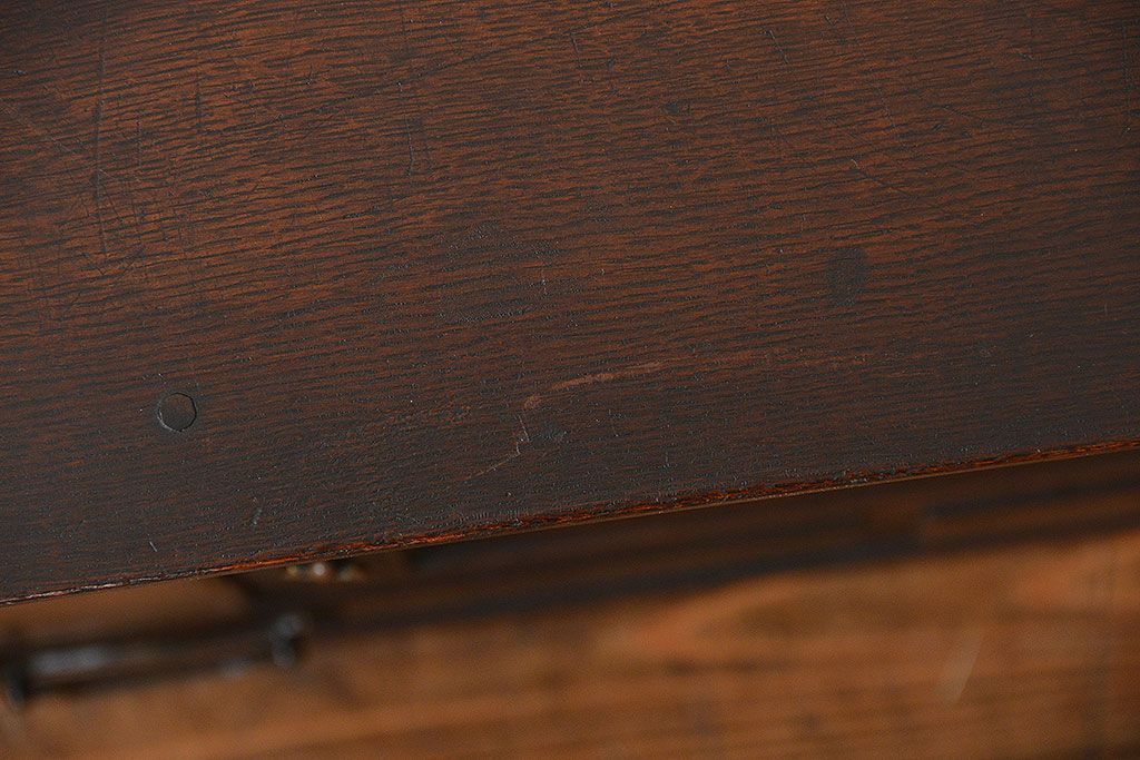 アンティーク家具　大正ロマン 古いナラ材!ミラー付き卓上キャビネット