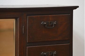 アンティーク家具　大正ロマン 古いナラ材!ミラー付き卓上キャビネット