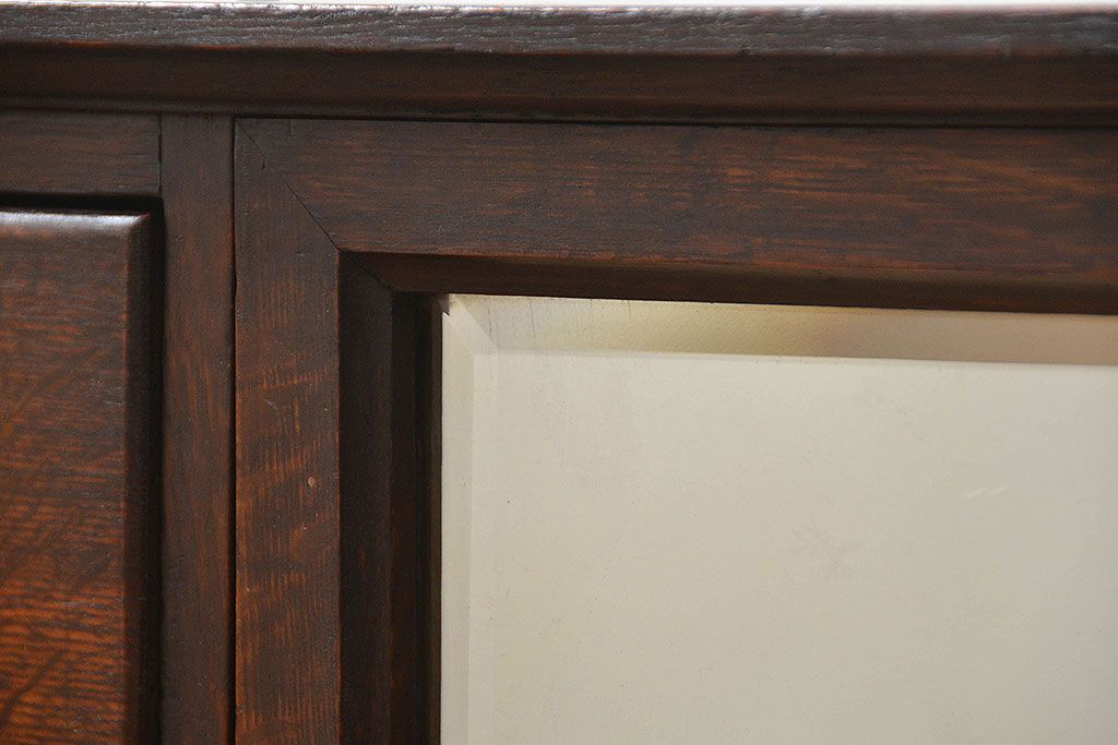 アンティーク家具　大正ロマン 古いナラ材!ミラー付き卓上キャビネット