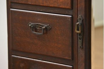 アンティーク家具　大正ロマン 古いナラ材!ミラー付き卓上キャビネット