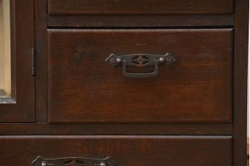 アンティーク家具　大正ロマン 古いナラ材!ミラー付き卓上キャビネット