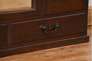 アンティーク家具　大正ロマン 古いナラ材!ミラー付き卓上キャビネット