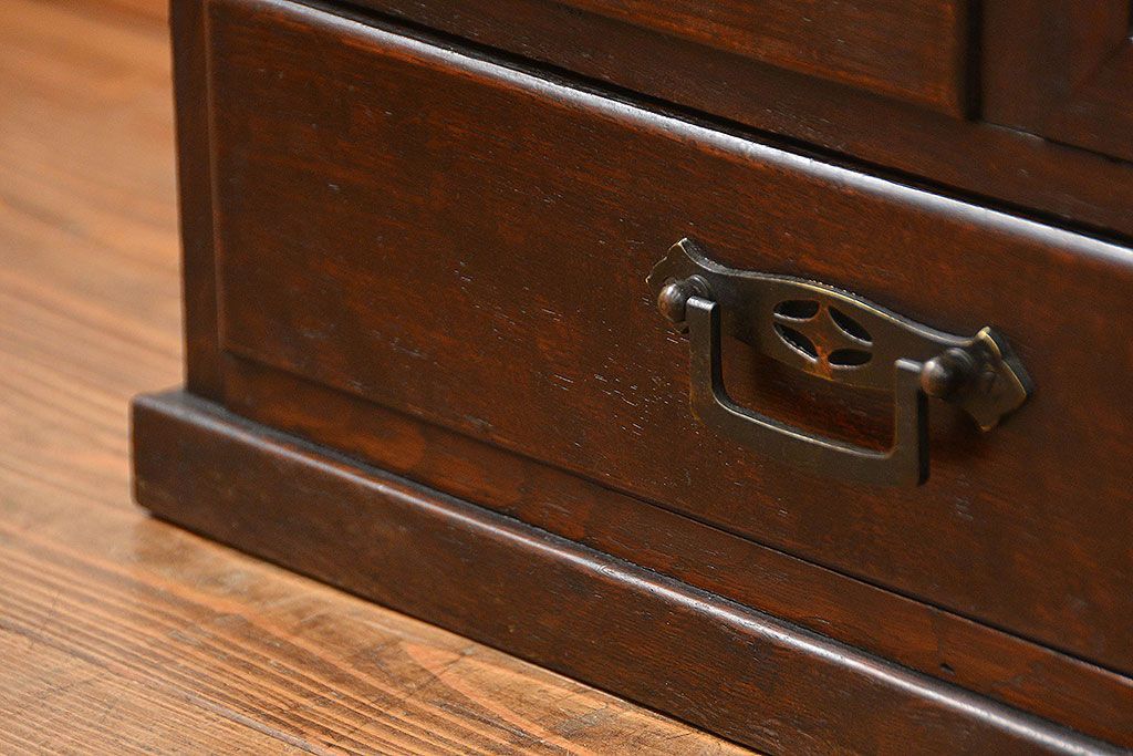 アンティーク家具　大正ロマン 古いナラ材!ミラー付き卓上キャビネット