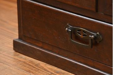 アンティーク家具　大正ロマン 古いナラ材!ミラー付き卓上キャビネット