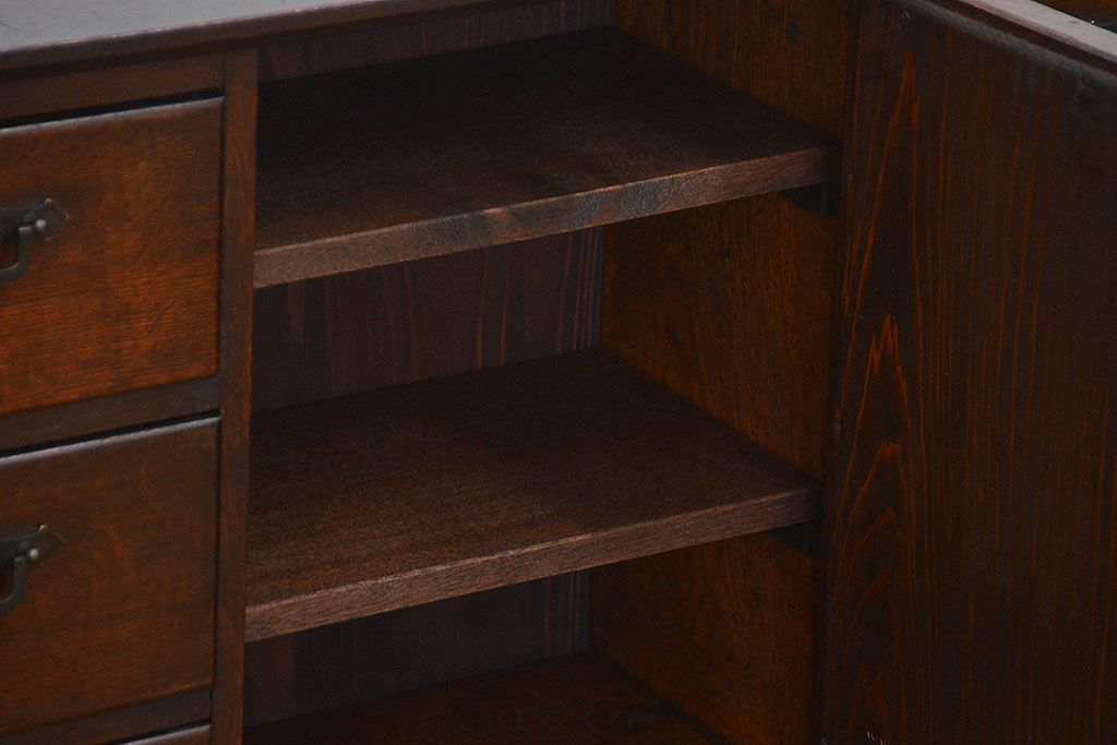 アンティーク家具　大正ロマン 古いナラ材!ミラー付き卓上キャビネット