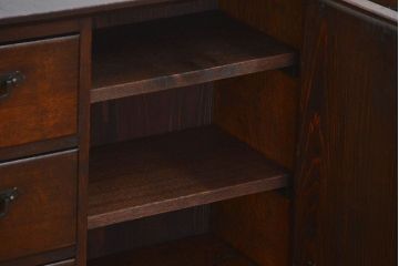 アンティーク家具　大正ロマン 古いナラ材!ミラー付き卓上キャビネット