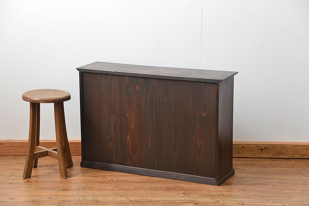 アンティーク家具　大正ロマン 古いナラ材!ミラー付き卓上キャビネット