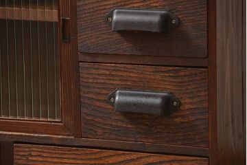 アンティーク家具　アンティーク 古い木の小さなモールガラス引き出し付き収納棚(戸棚)