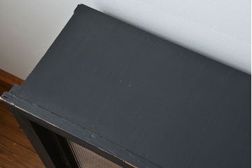 アンティーク家具　アンティークペイント　モールガラス入り 鉄脚収納棚(ガラスケース、飾り棚、キャビネット)