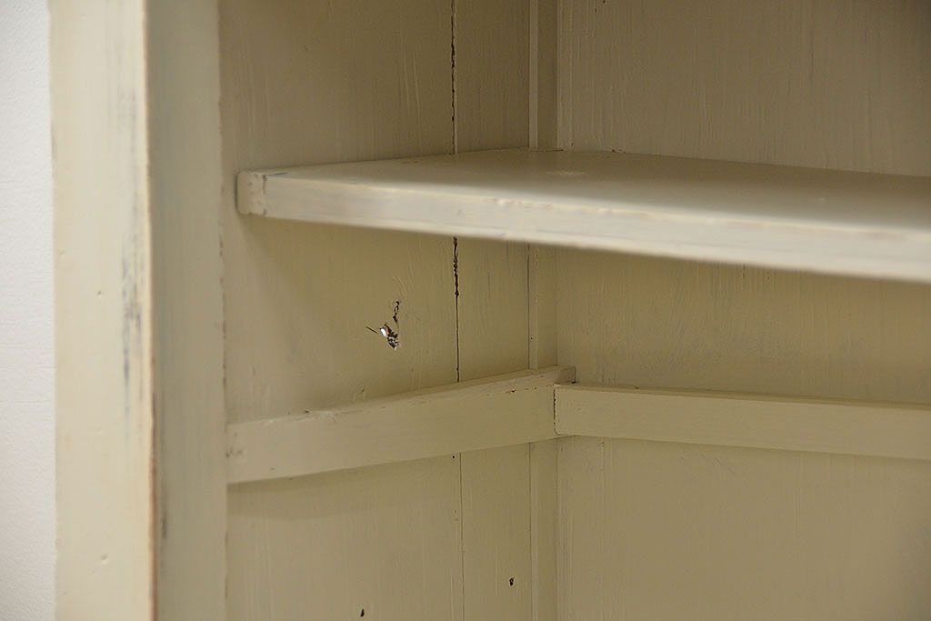 アンティーク家具　アンティークペイント　かわいい横長収納棚(飾り棚、食器棚)