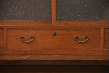 レトロ家具　昭和レトロ アンティークダイヤガラス　脚付きローボード(テレビ台、テレビボード)