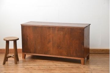 レトロ家具　昭和レトロ アンティークダイヤガラス　脚付きローボード(テレビ台、テレビボード)