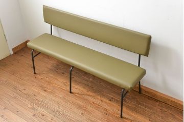 レトロ家具　昭和レトロ シンプルな鉄脚ベンチ(長椅子、長イス)