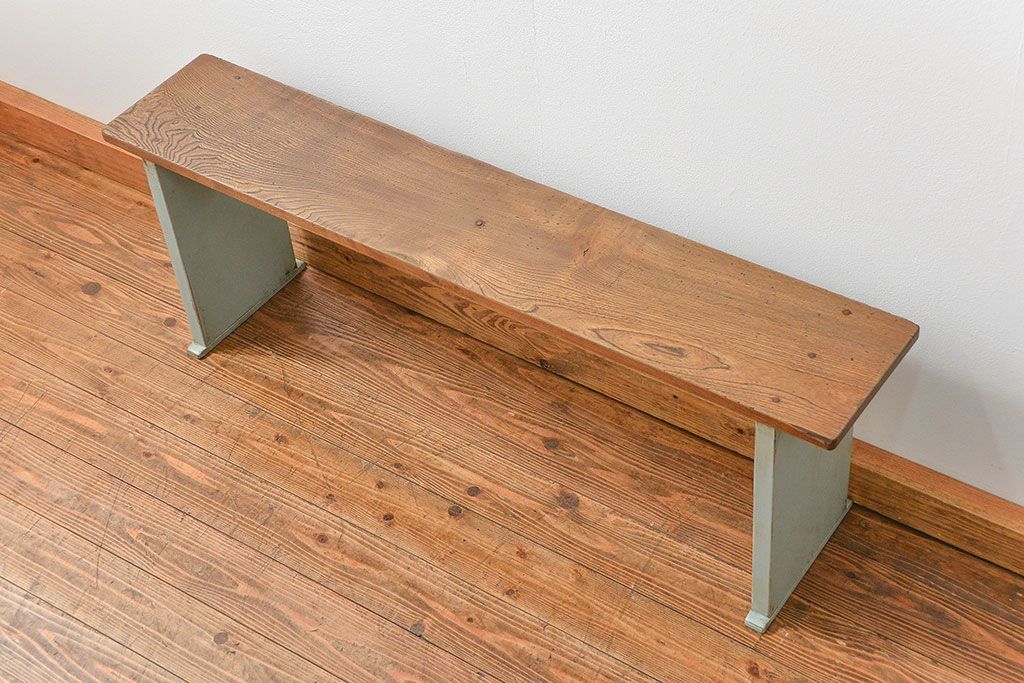 レトロ家具　アンティークペイント　レトロでシンプルなベンチ(長椅子、長イス) (1)