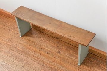 レトロ家具　アンティークペイント　レトロでシンプルなベンチ(長椅子、長イス) (1)