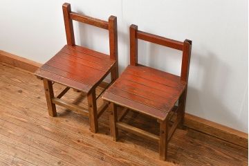 アンティーク家具　古い木のペンキのはげたアンティークチェア2脚セット