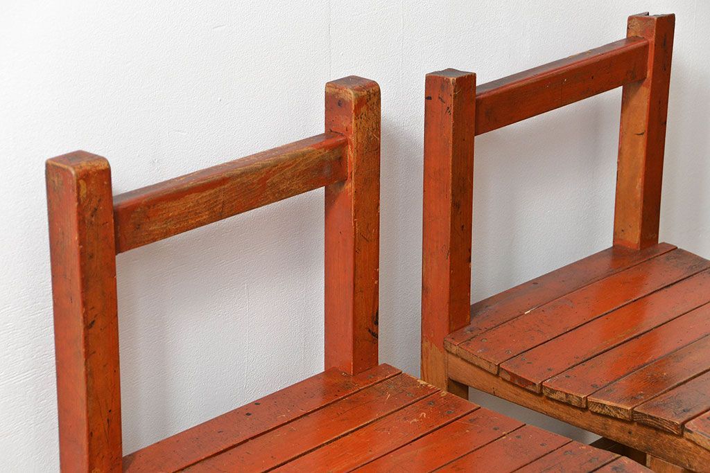 アンティーク家具　古い木のペンキのはげたアンティークチェア2脚セット