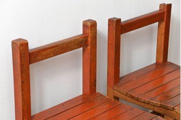 アンティーク家具　古い木のペンキのはげたアンティークチェア2脚セット