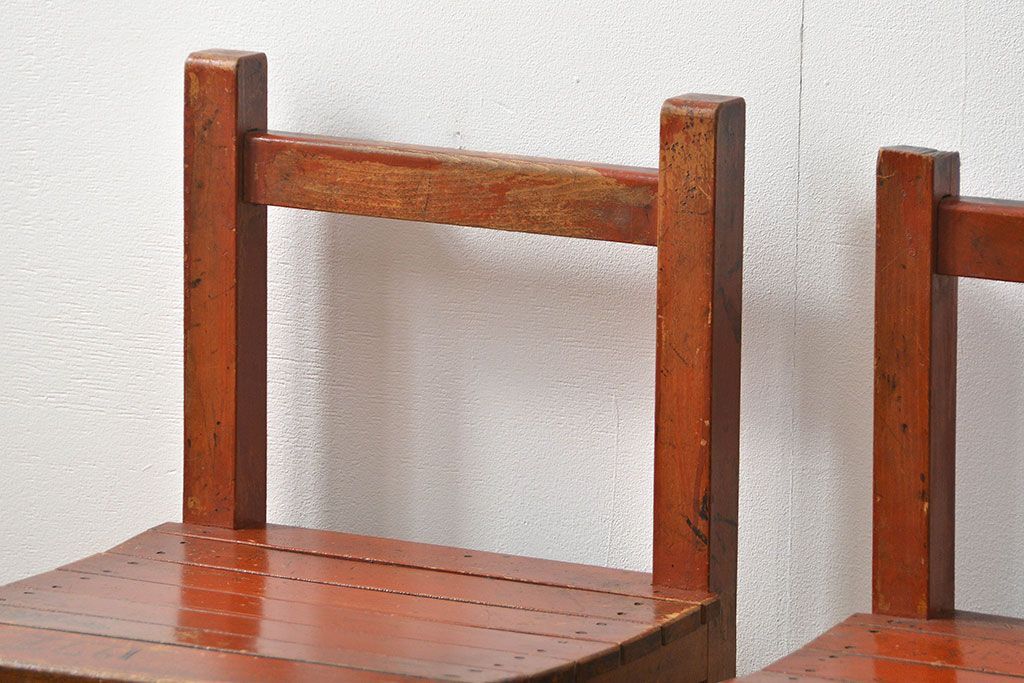 アンティーク家具　古い木のペンキのはげたアンティークチェア2脚セット