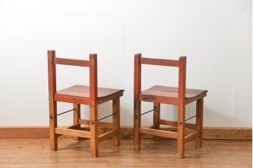 アンティーク家具　古い木のペンキのはげたアンティークチェア2脚セット