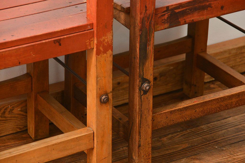 アンティーク家具　古い木のペンキのはげたアンティークチェア2脚セット