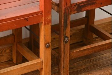 アンティーク家具　古い木のペンキのはげたアンティークチェア2脚セット