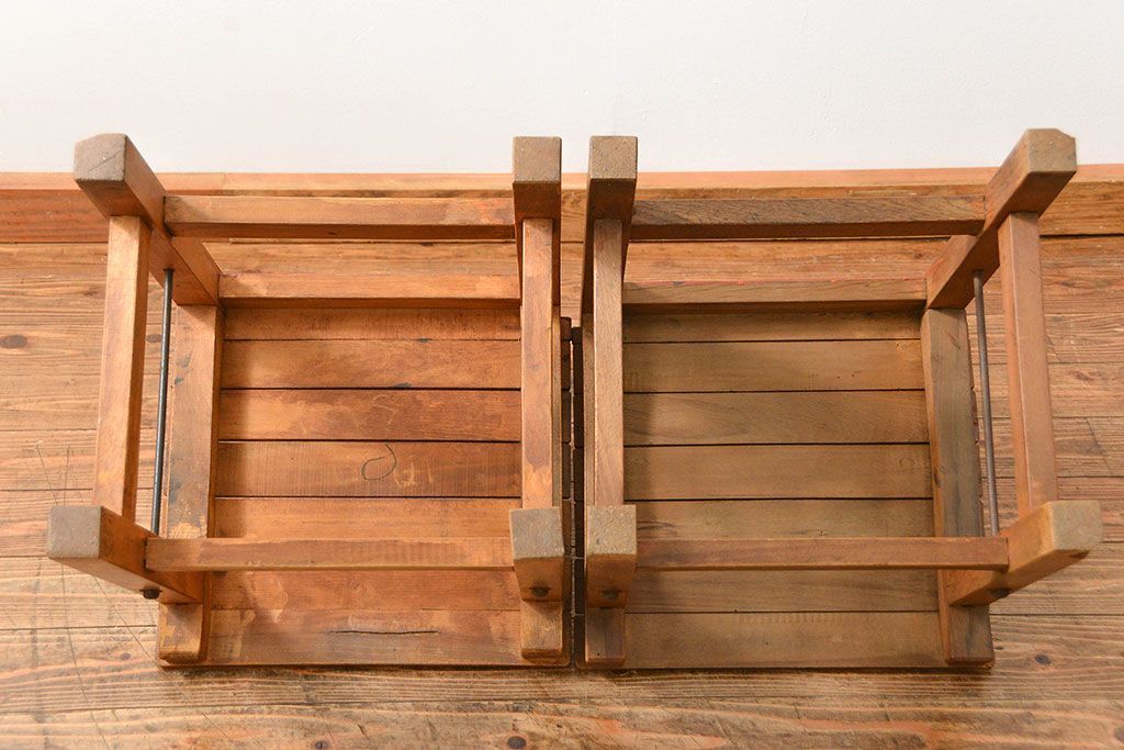 アンティーク家具　古い木のペンキのはげたアンティークチェア2脚セット