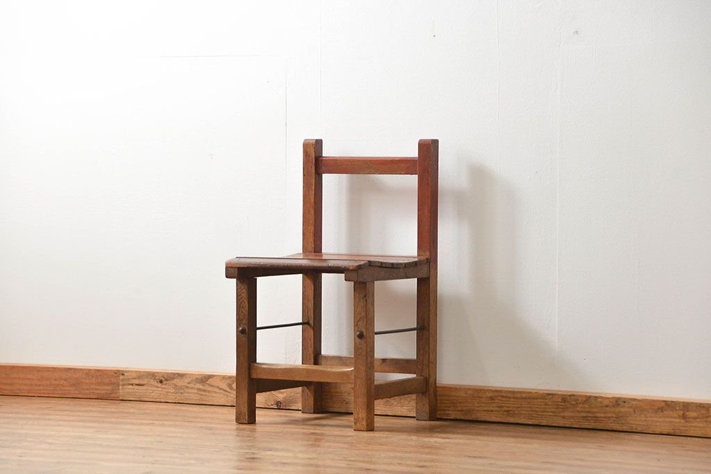 アンティーク家具　古い木のペンキのはげたアンティークチェア1脚　(椅子、イス)