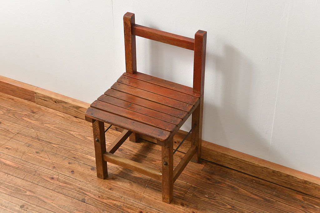 アンティーク家具　古い木のペンキのはげたアンティークチェア1脚　(椅子、イス)