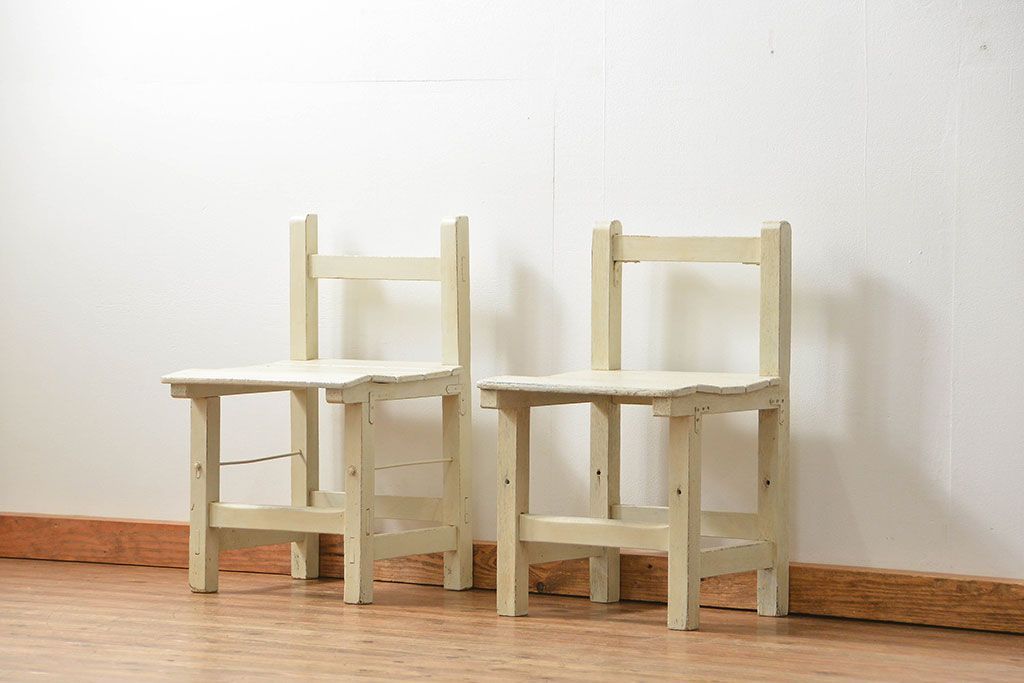 アンティーク家具　アンティークペイント　小振りでかわいいチェア2脚セット(椅子、イス)