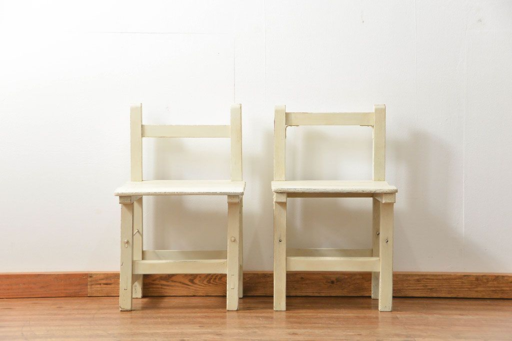 アンティーク家具　アンティークペイント　小振りでかわいいチェア2脚セット(椅子、イス)