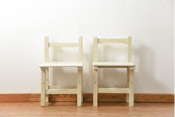 アンティーク家具　アンティークペイント　小振りでかわいいチェア2脚セット(椅子、イス)