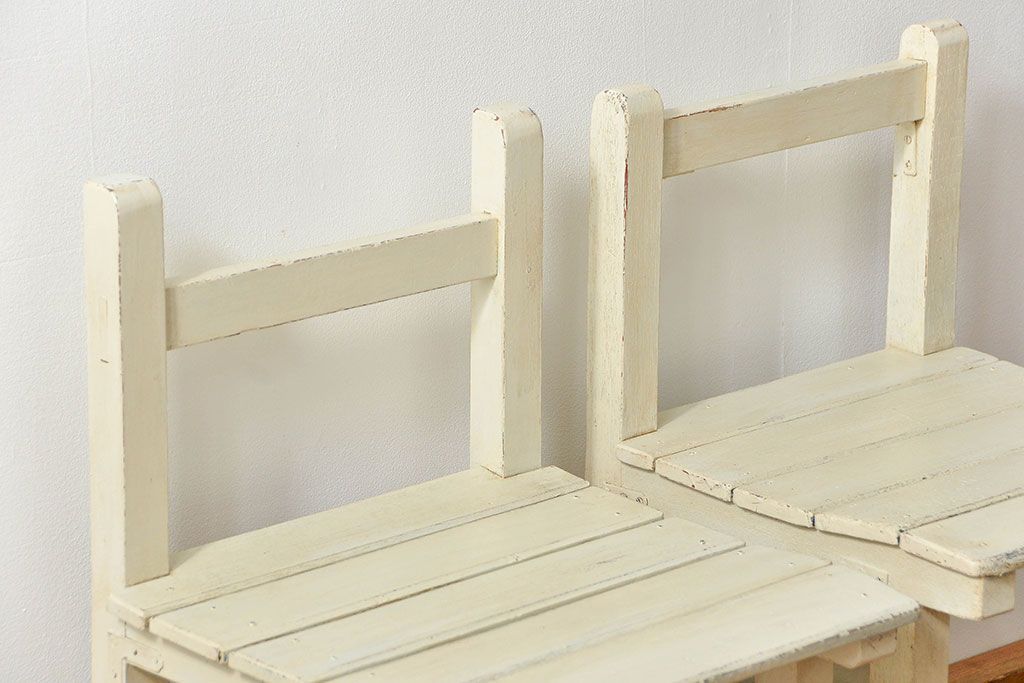 アンティーク家具　アンティークペイント　小振りでかわいいチェア2脚セット(椅子、イス)