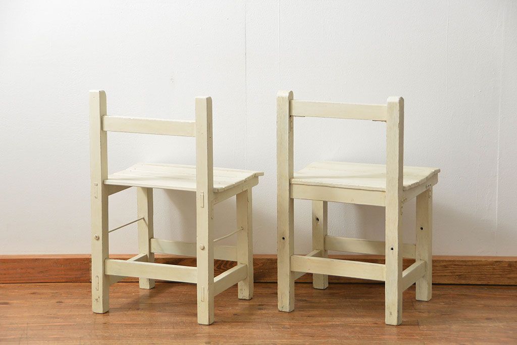 アンティーク家具　アンティークペイント　小振りでかわいいチェア2脚セット(椅子、イス)